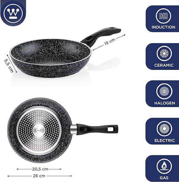 Westinghouse WCFP0009026MBB Μαύρο μαρμάρινο τηγάνι 26cm (10")