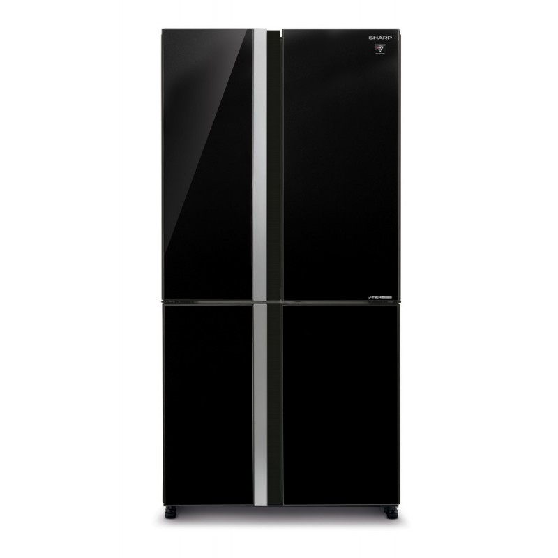 SHARP SJ-GP820C-BK Four Door Fridge, Black Glass.