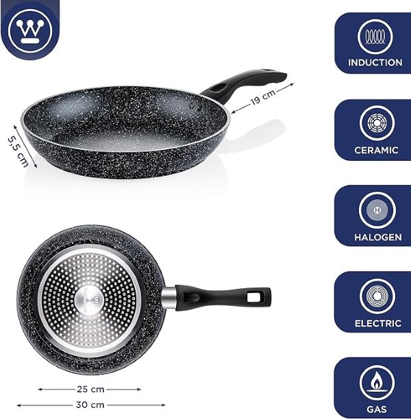 Westinghouse WCFP0009030MBB Μαύρο μαρμάρινο τηγάνι 30cm (12")