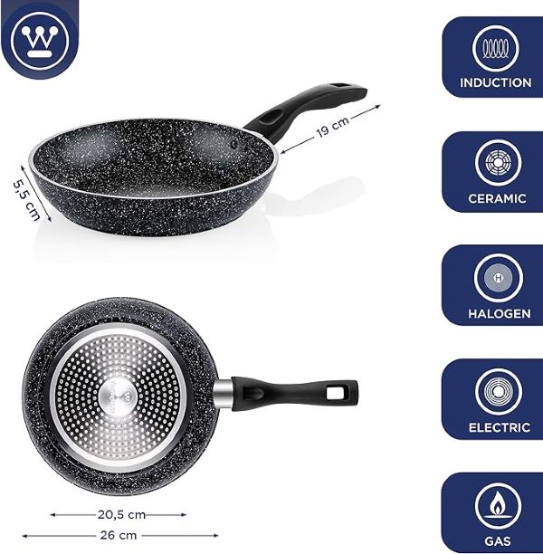 Westinghouse WCFP0009026MBB Μαύρο μαρμάρινο τηγάνι 26cm (10")