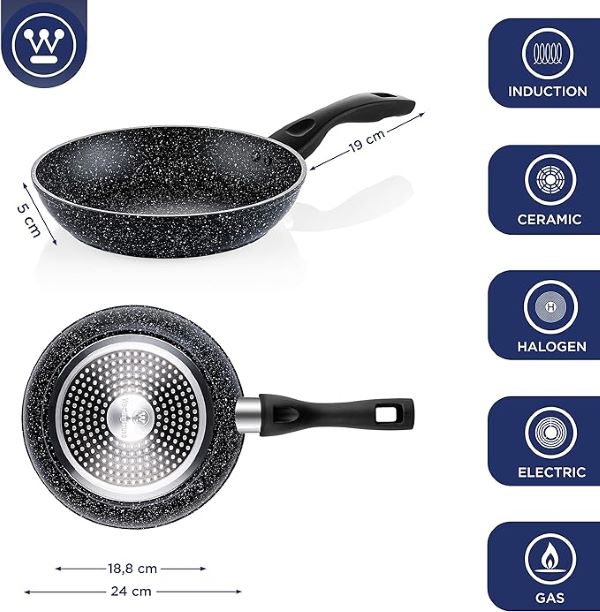 Westinghouse WCFP0009024MBB Μαύρο μαρμάρινο τηγάνι 24cm (9.5″)