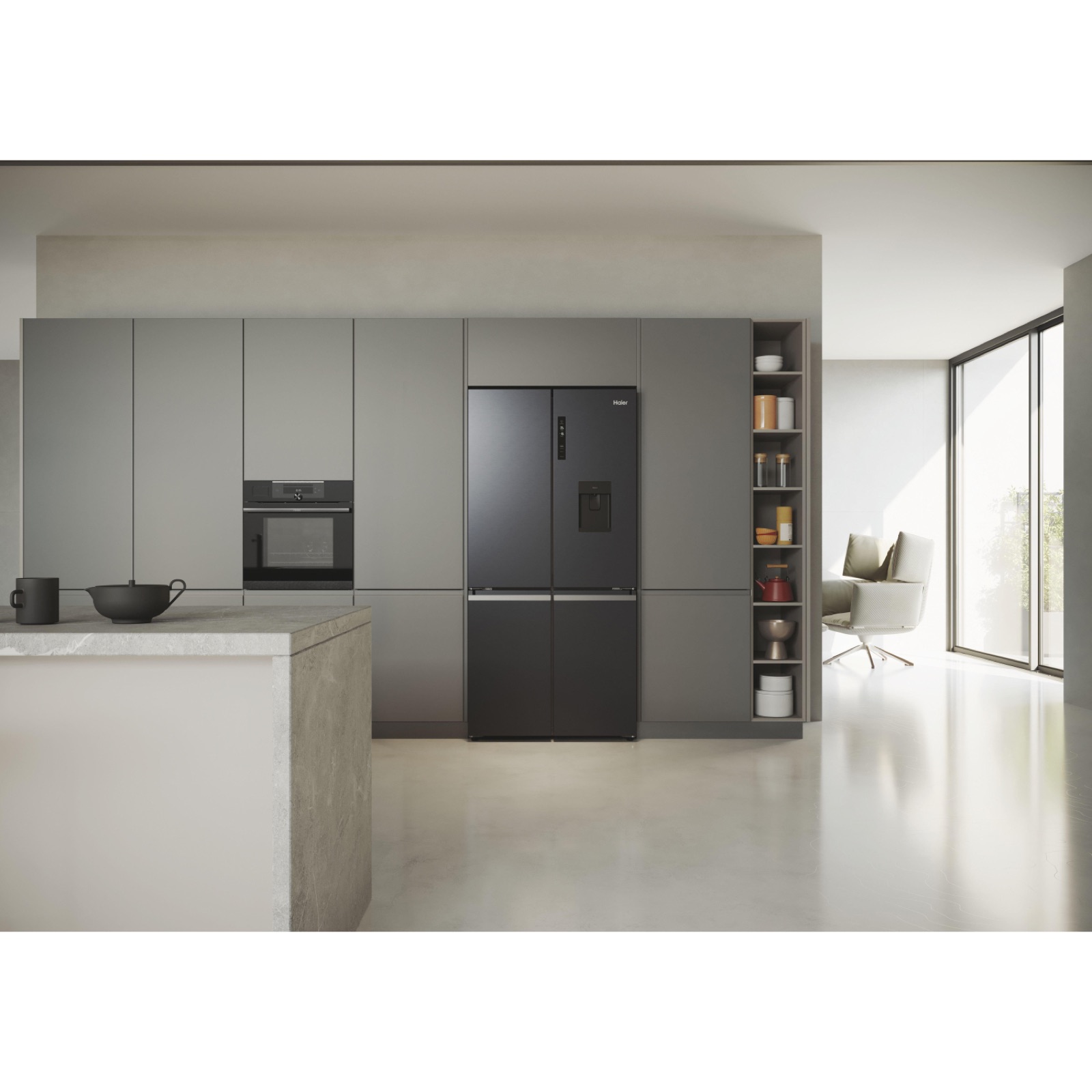 Haier HCR5919EHMB Ψυγείο Τετράπορτο,Brushed Black.