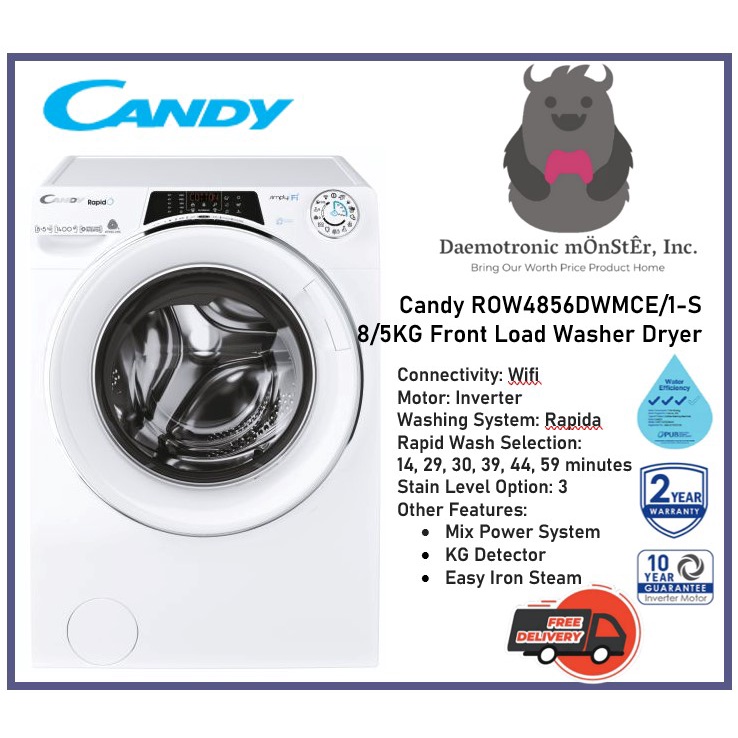 Candy ROW4856DWMCE/1-S Πλυντήριο-Στεγνωτήριο Ρούχων 8kg/5kg