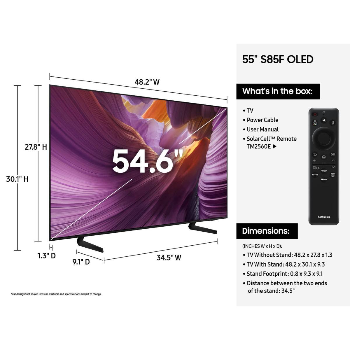 SAMSUNG QE55S85FAUXXH OLED S85F 4K Smart TV, 55" 3