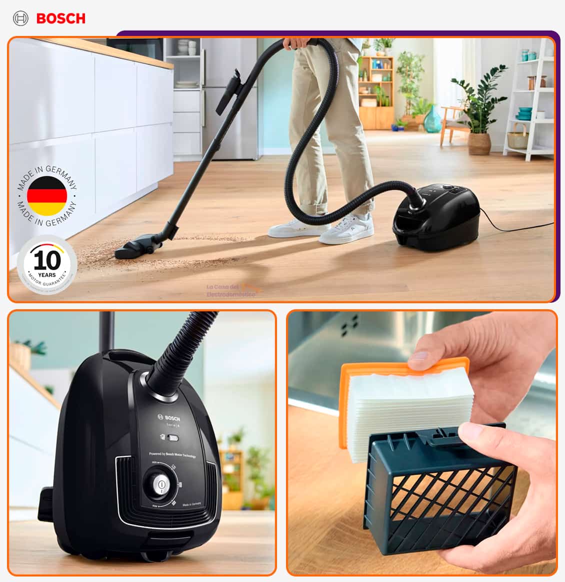 BOSCH BGB38BA3T Σκούπα με Σακούλα, Μαύρο