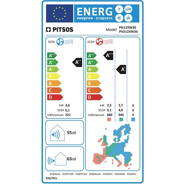 PITSOS ΑΘΗΝΑ Κλιματιστικό Τοίχου με WiFi 12000BTU - PSI12XW30