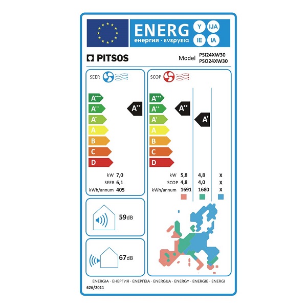PITSOS Aθηνα Κλιματιστικό Τοίχου με WiFi 24000BTU - PSI24XW30